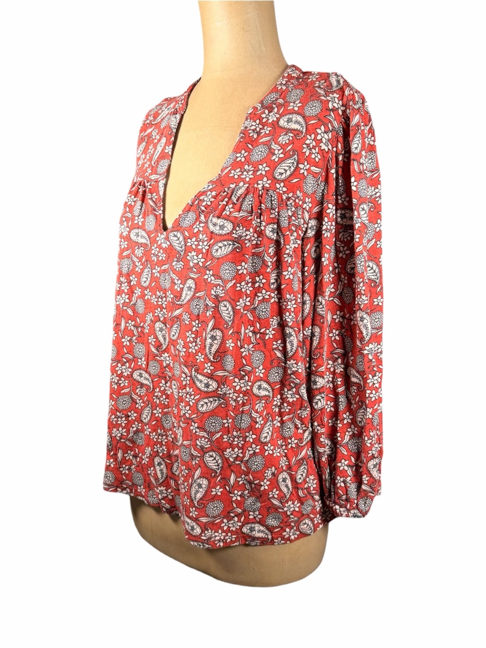 BODEN Women's Burnt Orange Paisley Print V-Neck Blouse